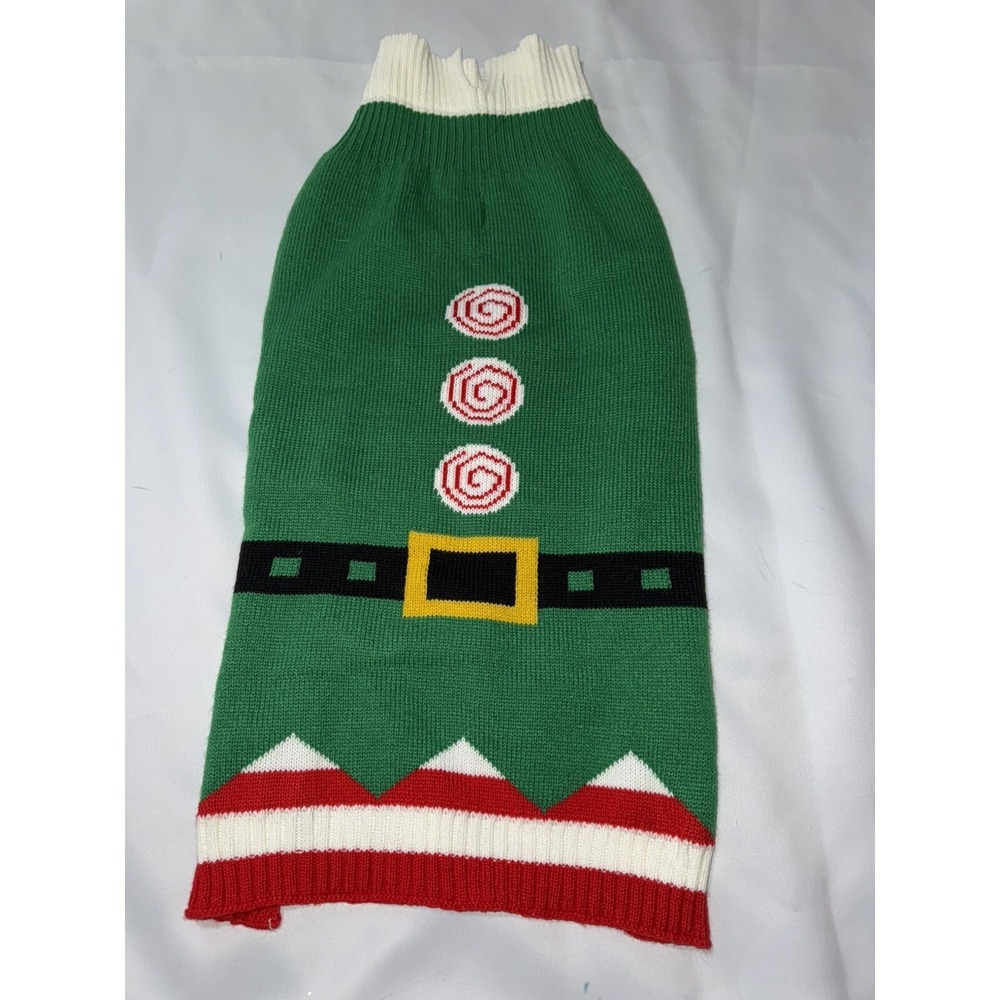 Pet  Christmas Holiday Elf Red Peppermint Swirl Candy Pet Clothes L Ugly sweater